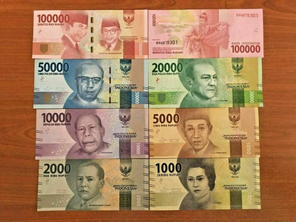 INDONESIA Set of 7 notes: 1000 2000 5000 10000 20000 50000 100000 UNC