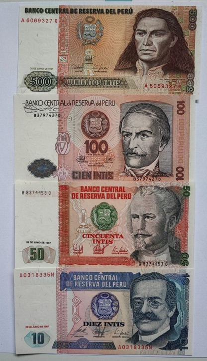 Peru 10 to 10000 Intis 1985 to 1990 UNC